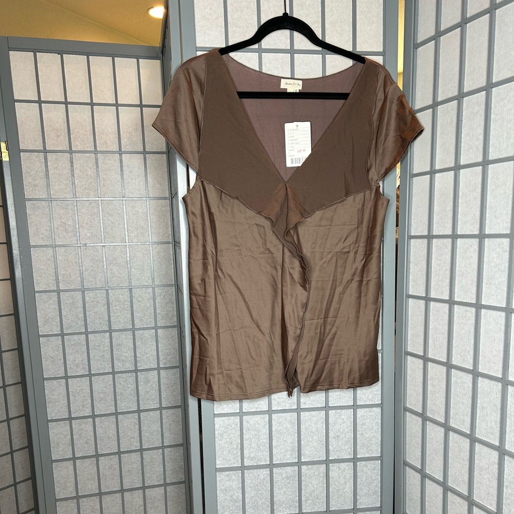 NWT Anthropologie Meadow Rue Chocolate Brown V-Neck Blouse